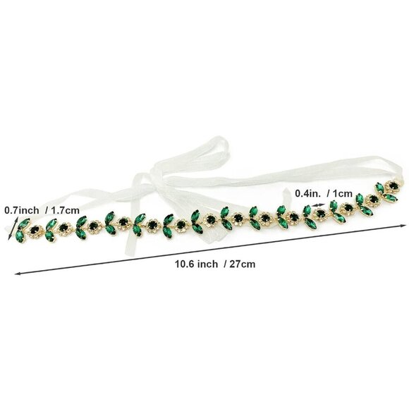 Green Crystal Bridal Headpiece Rhinestone Gold Hair Accessory for Women Bride main image 5